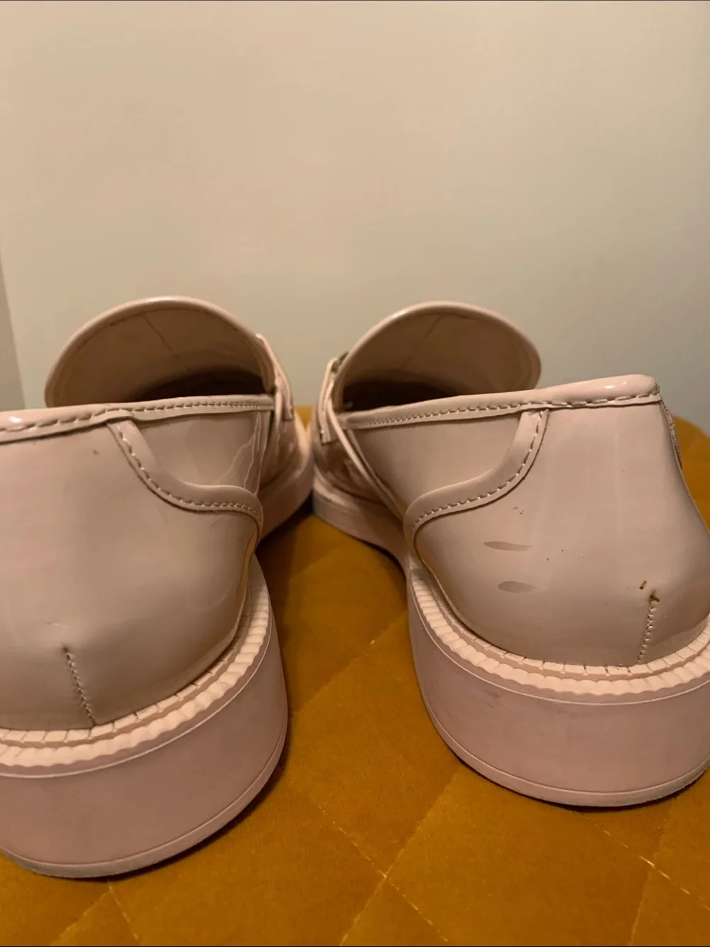Vince Camuto Blush Patent Loafers with Gold Horsebit